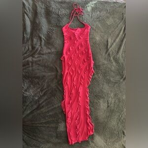Oh Polly Vibrant Fuschia Asymmetrical Maxi Dress